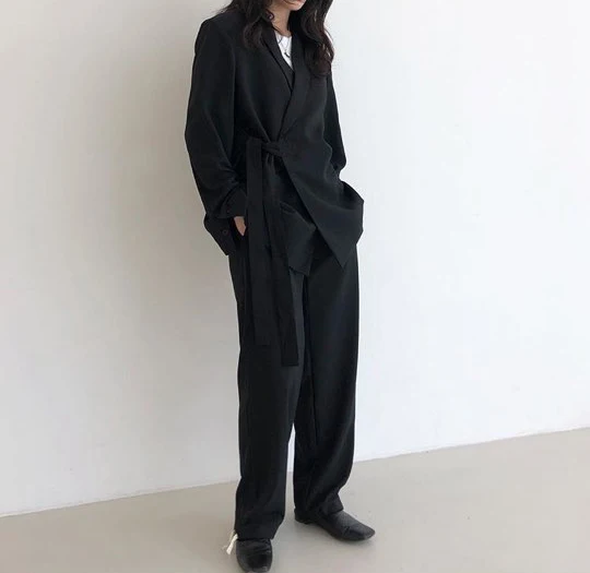 Korean Women Suits Vintage Pant Suits for Women Tailleur Femme Oversize Black Blazer Set Conbinaison Femme Ropa Traje Mujer