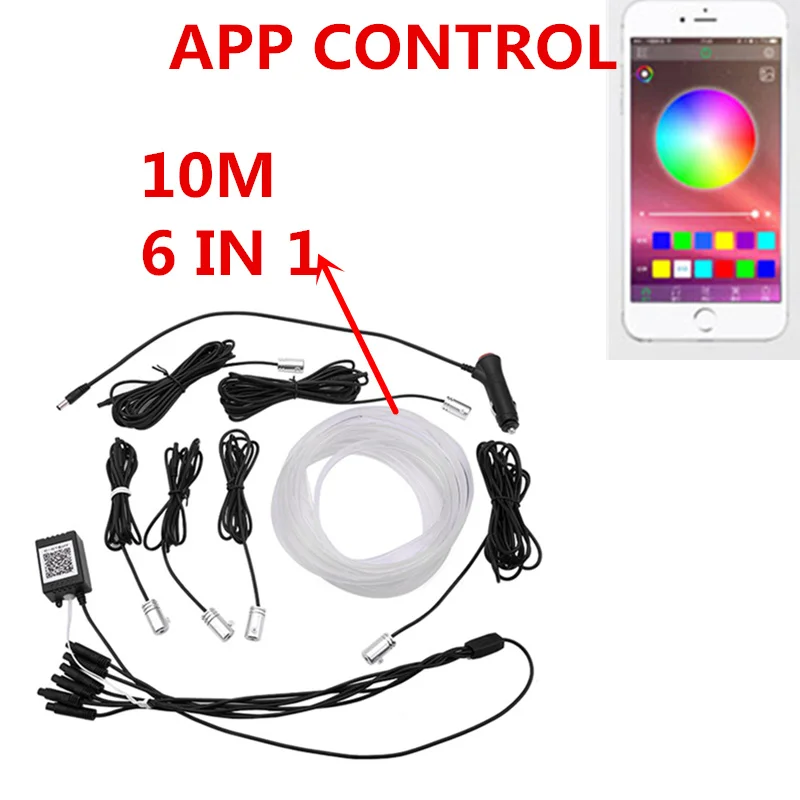 1 комплект звуковой активный EL неоновый проводный светильник RGB светодиодный автомобильный интерьерный светильник Bluetooth для управления телефоном атмосферный светильник 12 в комплект - Испускаемый цвет: APP Control