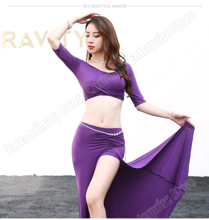 New Bellydance Top Skirt Practice Clothes Oriental Costumes Women Sexy Fashion Belly Dance Professional Top Skirts Split Set