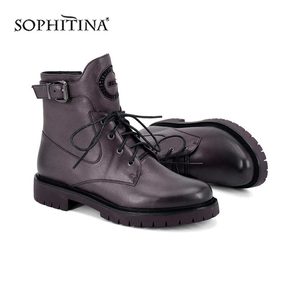 SOPHITINA/модные однотонные ботинки из высококачественной коровьей кожи с круглым носком; удобная обувь на квадратном каблуке; новые ботильоны на шнуровке; SC394