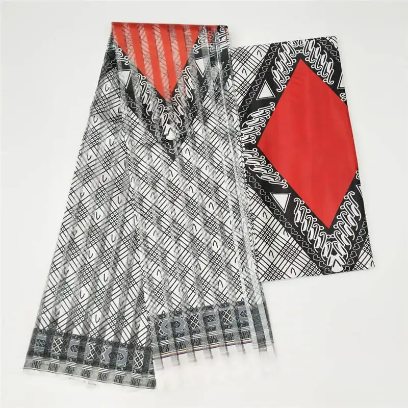 Hot Sale Ghana Style Satin Silk Fabric With Organza African Wax Design 3+3 Yards ! L112286