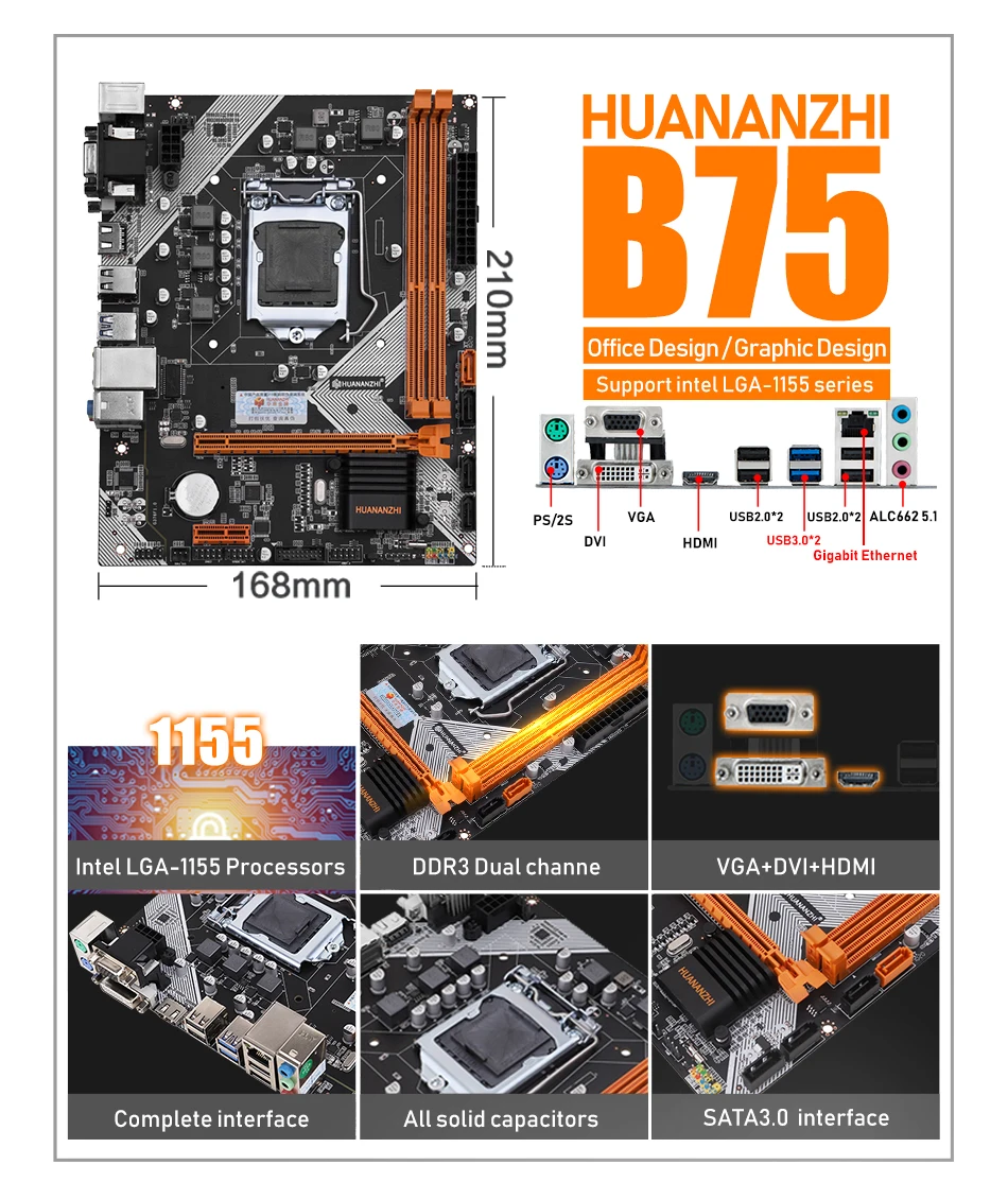 B75 материнская плата LGA 1155 для intel original Chipest DDR3 Memory SATA3.0 I3 I5 I7 Xeon Series настольный