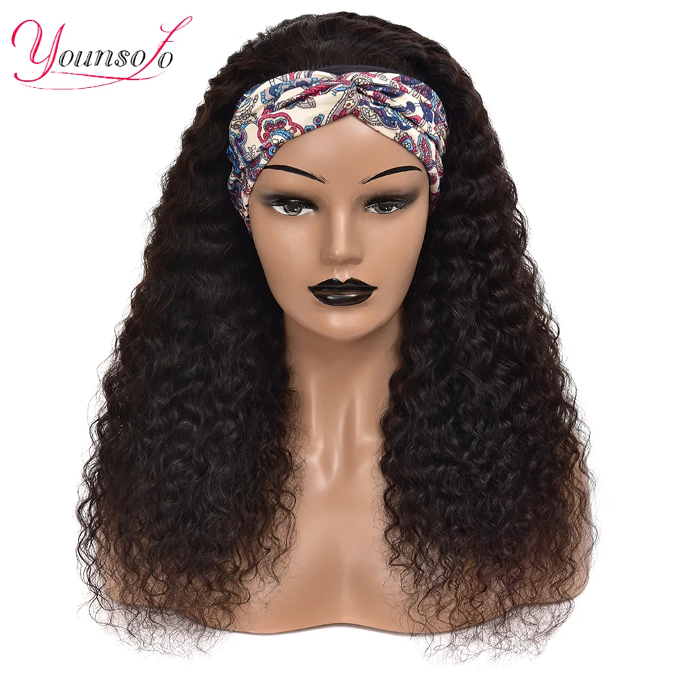 Younsolo Headband Wig Human Hair Wigs Brazilian Water Wave Wigs For Women Human Hair Remy Culry Headband Wig Glueless 8-28 Inch
