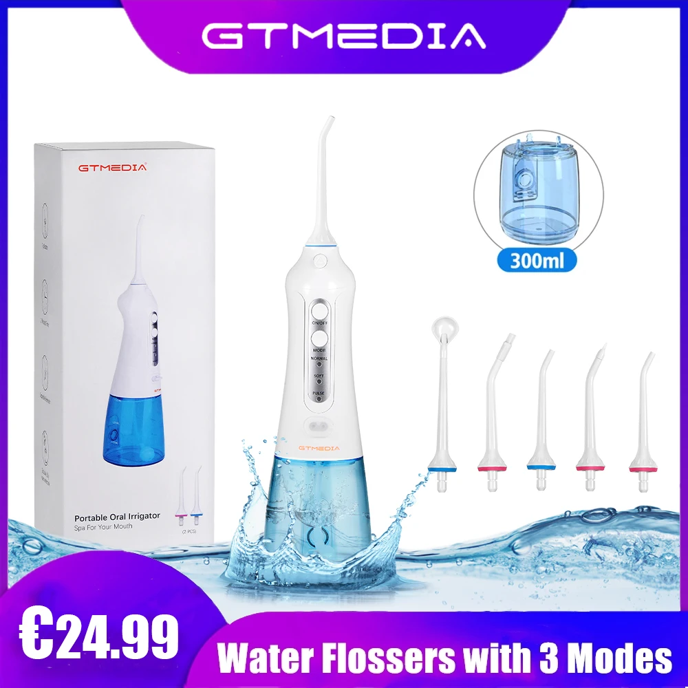 GTmedia-irrigador Oral portátil, dispositivo recargable por USB, tanque de agua de 300ML, tres modos, limpiador Dental resistente al agua