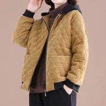 2021 winter new Korean version loose large size slimming quilted hooded corduroy padded coat women's short padded coat