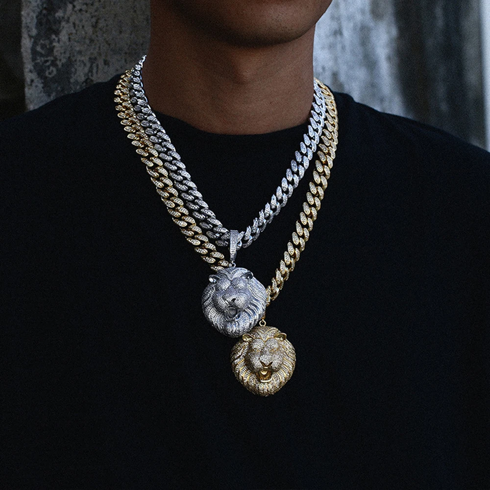 Super High Quality Lion Iced Out  Pendant Necklaces For Men Women Full Zircon Stone With Bling Cuban Chain Hip Hip Jewelry 2
