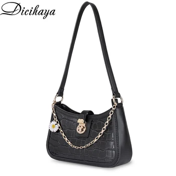 

DICIHAYA French Niche Medieval PU Baguette 2020 Crocodile Pattern New Female Bag Retro Handbag Fashion One-shoulder Armpit Bags