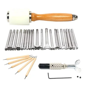

27 PCS Leather Stamping Tool Leather Carving WorkingTools DIY Leather Craft Stamps Set DIY Hammer Swivel Knife