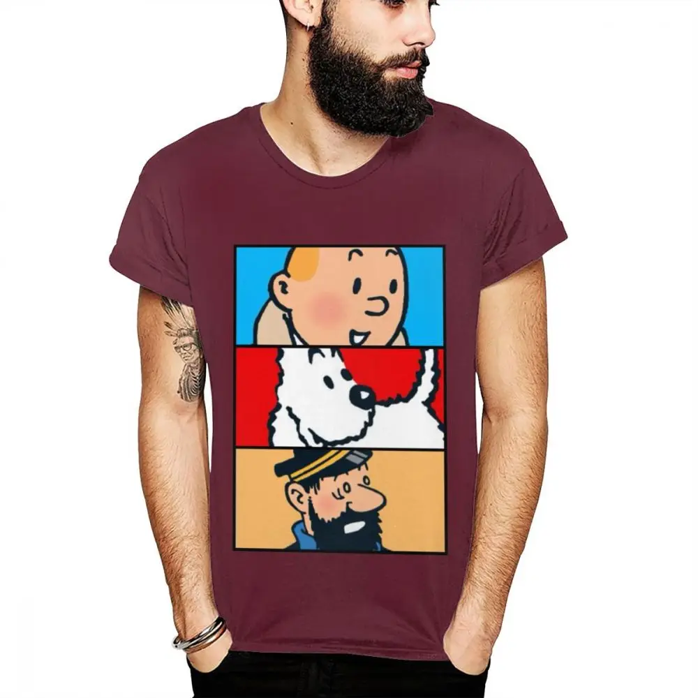 Футболка унисекс Tintin Milou Haddock adventures Of Tintin, летняя Мягкая футболка с круглым воротником - Цвет: Коричневый