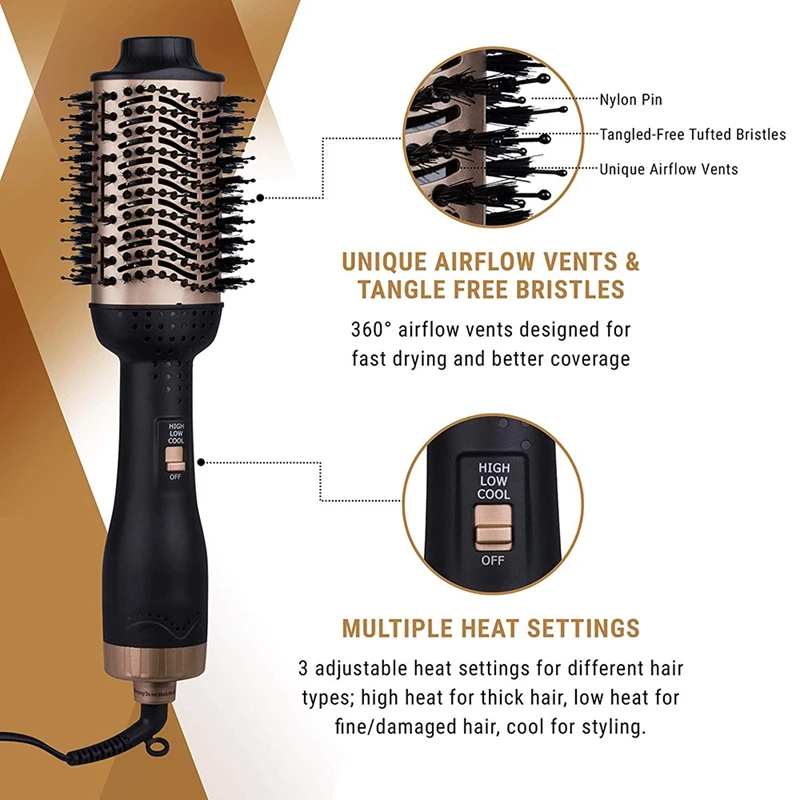 XMX-фен-щетка для волос, один шаг фен для волос и вольюмайзер 3-в-1 сушилка бигуди Горячий воздушный гребень с Керамика с защитой от ожогов в электронном виде