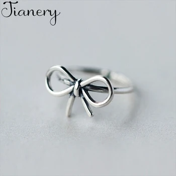 

JIANERY Bijoux 2019 Simple Style 925 Sterling Silver Bow Rings For Women Gifts Large Adjustable Finger Rings