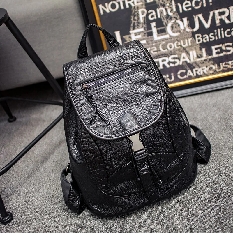 

High Quality Women sheepskin Backpacks Style Genuine leather Women Backpack Fashion Solid School Bags For Teenager Girls Casual