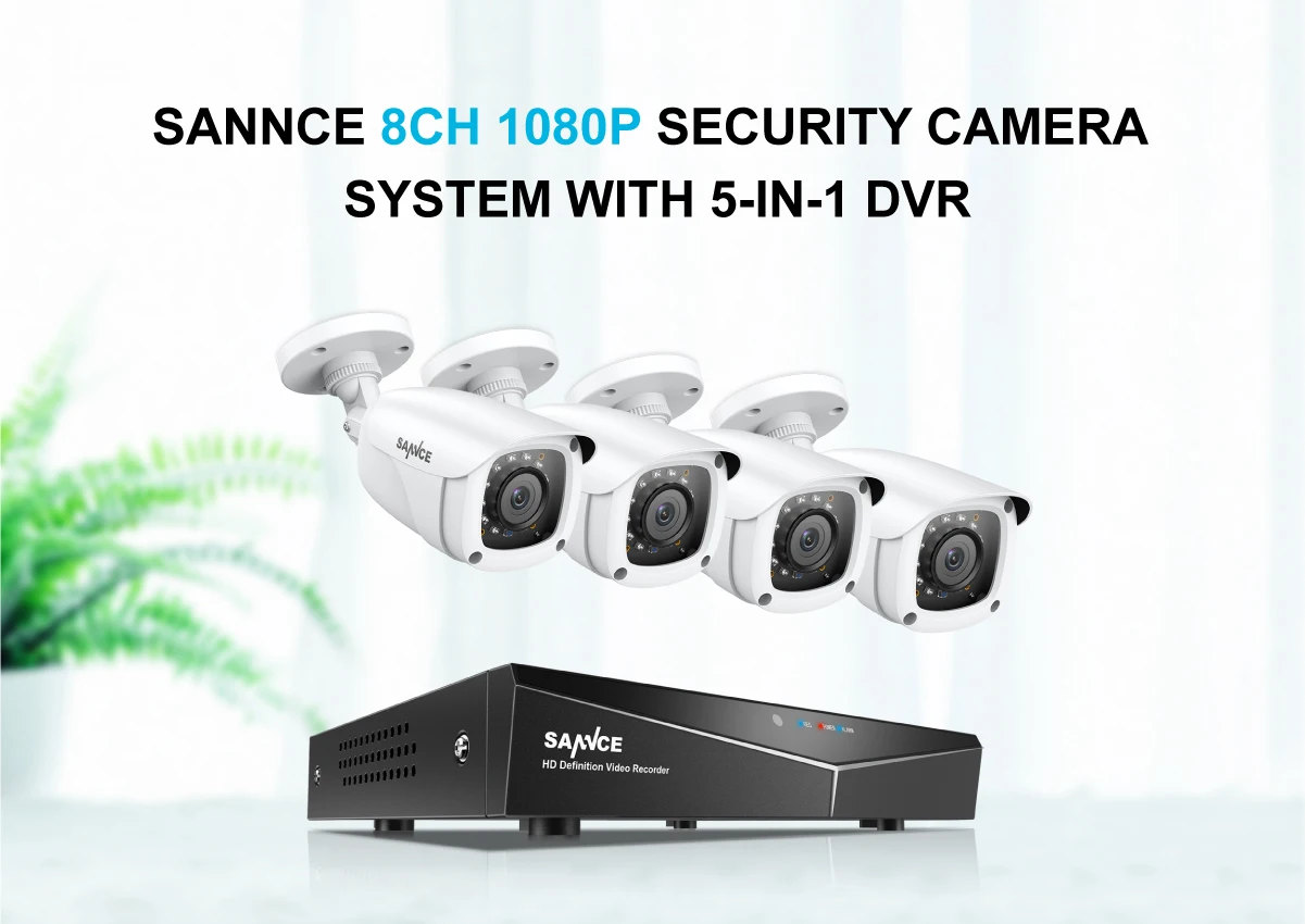 SANNCE 8CH 1080P DVR 1080P CCTV система 4 шт 1080P 2.0MP камеры безопасности ИК Открытый IP66 комплект видеонаблюдения Обнаружение движения