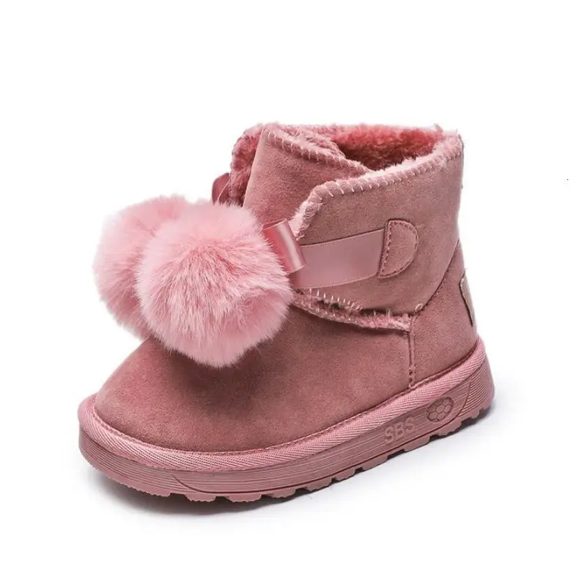 Зимние ботинки для девочек, зимняя теплая детская спортивная обувь на плоской подошве с круглым носком, мягкие ботинки martin для маленьких детей розового и серого цвета, размеры 27-37, кроссовки - Цвет: pink