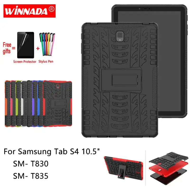 For Samsung Galaxy Tab S4 10.5 T830 case for SM-T830 T835 Tablet 10.5inch armor Silicone TPU+PC Shockproof Stand Cover +pen+Film