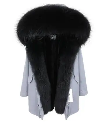 Высококачественная длинная меховая парка, теплая зимняя куртка, пальто для женщин размера плюс, настоящий большой енотовый меховой воротник, с капюшоном, утолщенное пальто, одежда - Цвет: photo color