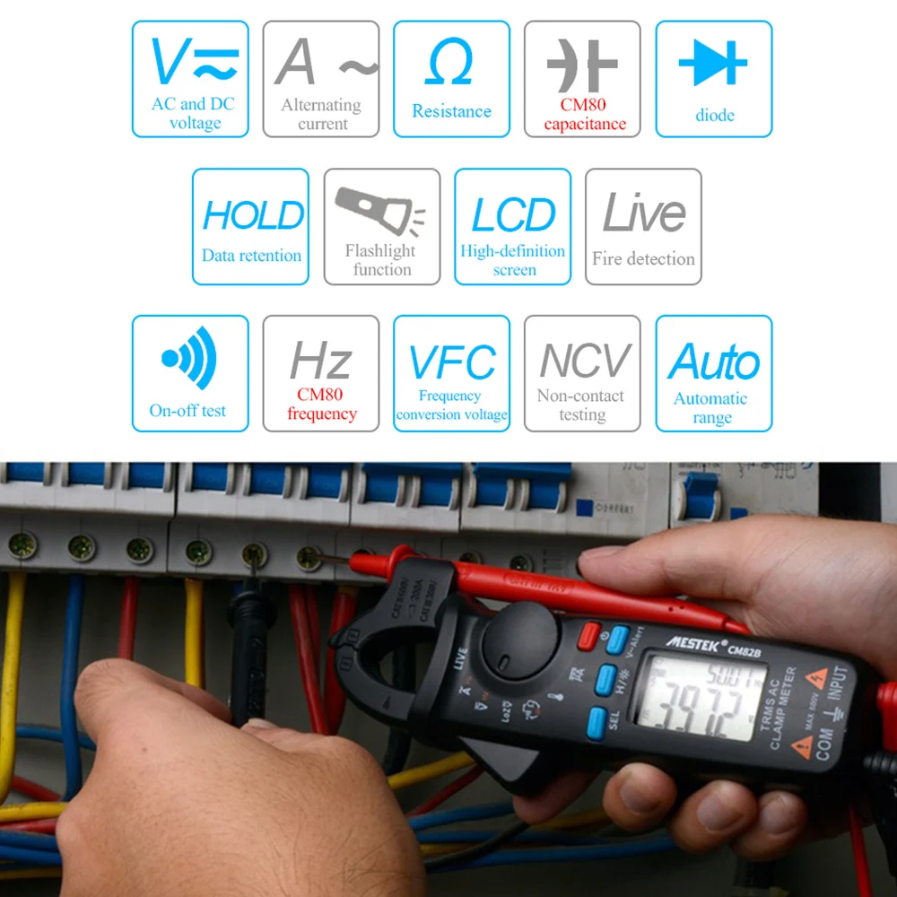 MESTEK CM82A/B/C цифровой клещи мультиметр токовые клещи AC/DC тестер сопротивления напряжения измерительные инструменты