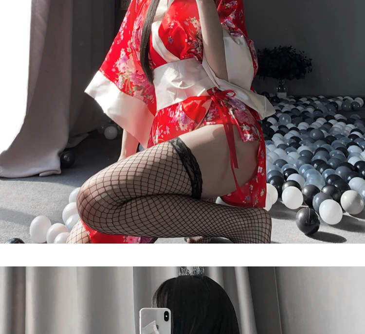 Japanese Kimono Sexy Sleepwear Cosplay Outfit for Women Traditional Style Robe Yukata Sakura Costumes Pajamas Soft Silk Belt