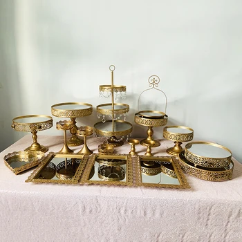 

3-18pcs Gold White mirror Grand Baker Cake Stand Set Wedding Cake Tools Fondant Cake Display Kit For Party