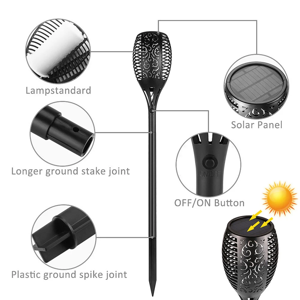 Online Garten Solar licht Flamme Lampe IP65 Wasserdicht Garten Flackern Flamme Pfad Beleuchtung Solar Flamme Lampe Scheinwerfer