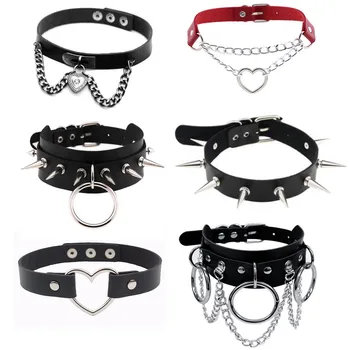 

New cosplay nightclub Spike Choker Punk Collar necklace Women Black Leather Studded Rivets Chocker Necklace Gothic Accessories