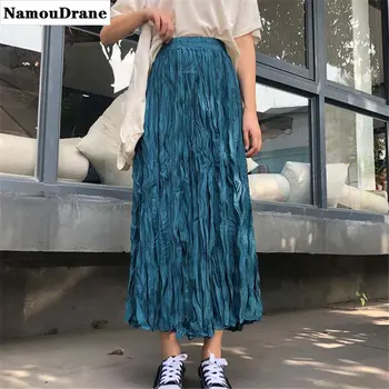 

Korean New Arrival High Waist Pleated Large Size Women Warm High Street Office Lady All-Match Long Skirts 6 Colors