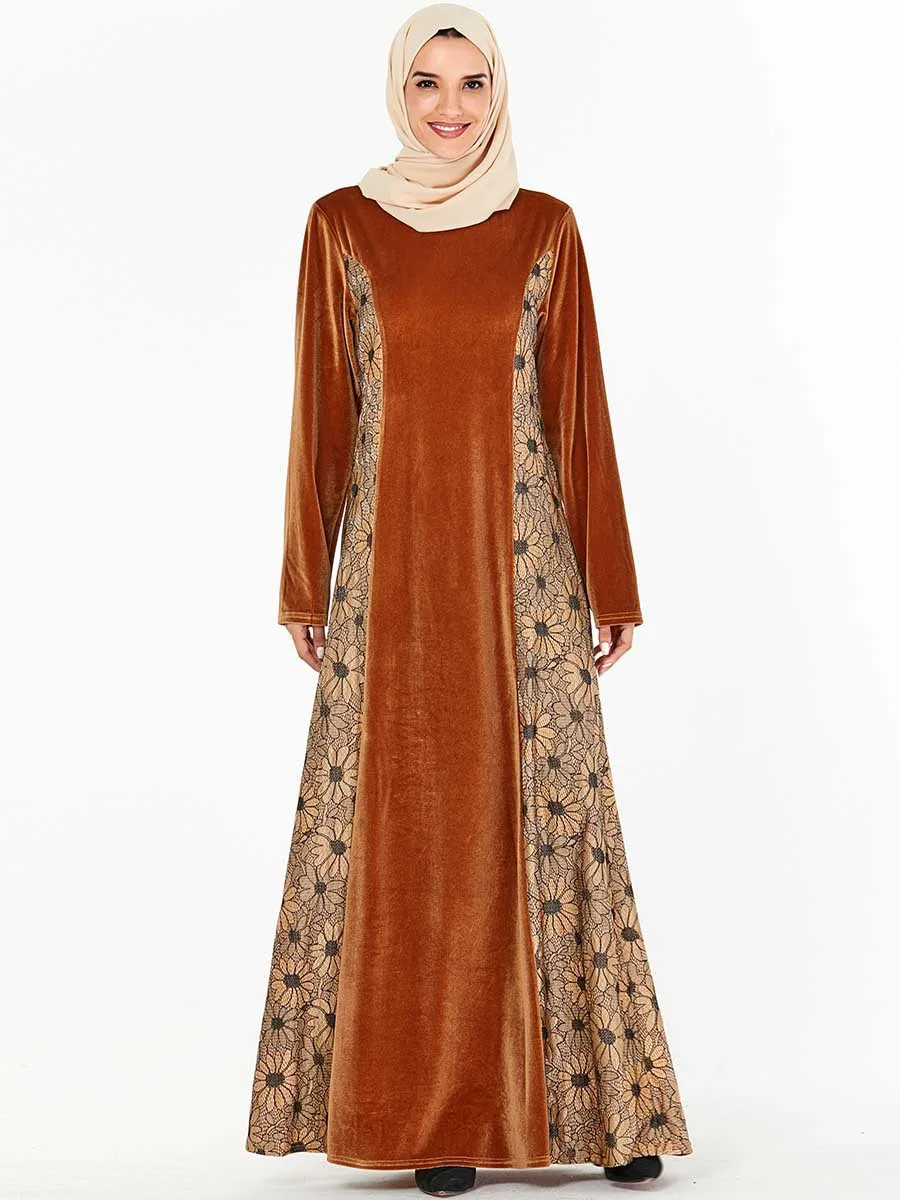 Элегантное мусульманское бархатное Макси платье Vestidos кардиган кимоно длинный халат платья Jubah Ближний Восток ИД Рамадан мусульманская молитва - Цвет: brown