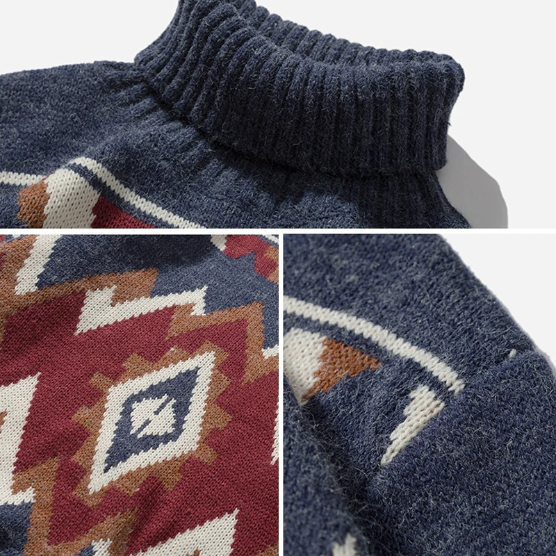 Turtleneck Men's Sweater New Winter Autumn Fashion Print Argyle Knitted Sweaters Casual Loose Vintage Pullovers for Young Men Turtleneck Men's Sweater New Winter Autumn Fashion Print Argyle Knitted Sweaters Casual Loose Vintage Pullovers for Young Men