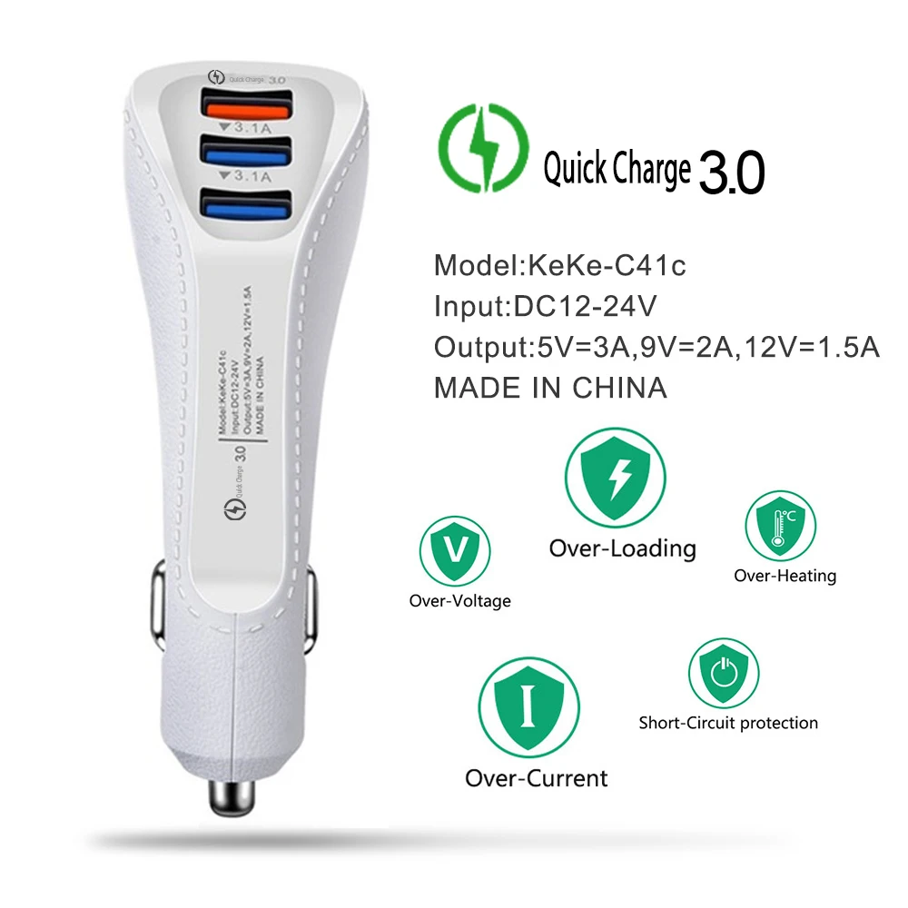 QC Quick Charge 3.0 Fast Phone Charger 3.1A Dual Car Charger Adapter Auto Mobile Phone Charger for Xiaomi Huawei Samsung iPhone