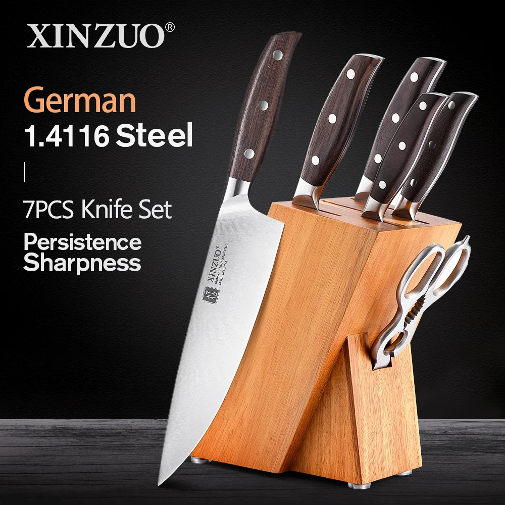 

XINZUO 7PCS Knife Set German 1.4116 Stainless Steel Utility Slicing Chef Fruit Santoku Knives Multifunction Kitchen Scissors