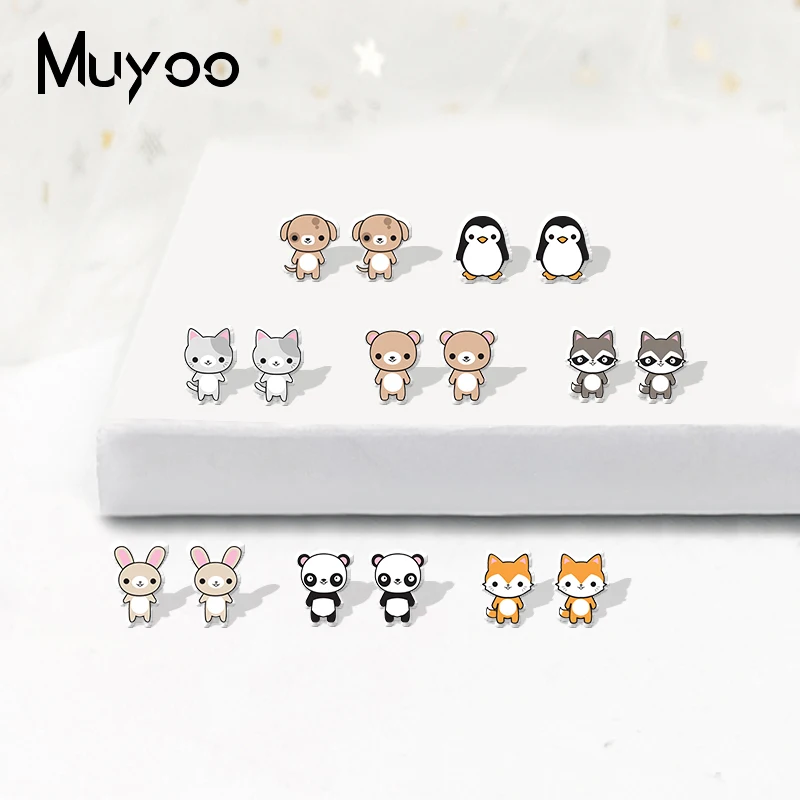 

Cute Kawaii Animals Cartoon Style Acrylic Earrings Lovely Animals Fox Penguin Dog Jewelry Resin Earrings Gifts for Kids Epoxy