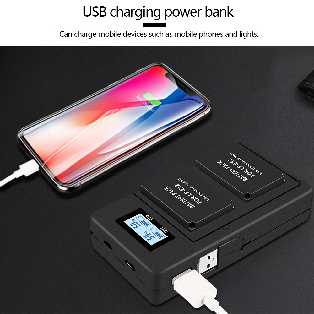 2 шт. цифровой аккумулятор для камеры LPE12 LP E12 + ЖК USB зарядное устройство Canon M 100D Kiss