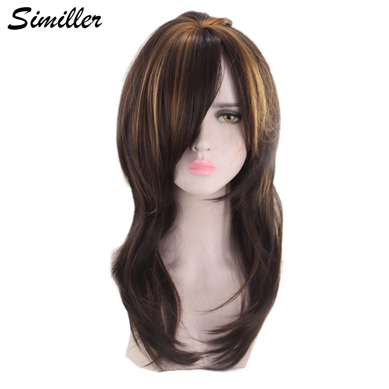 Similler женские длинные вьющиеся синтетические парики Высокая температура волокно