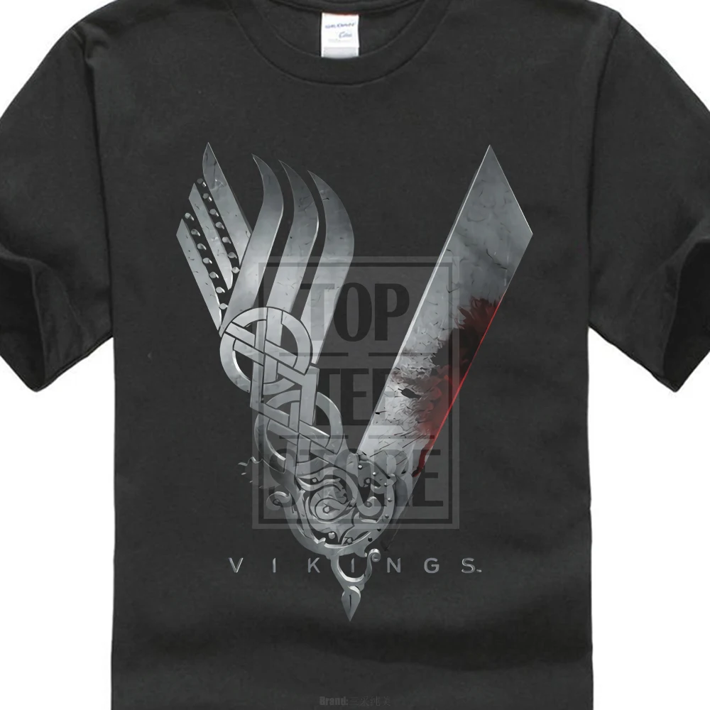 Vikings Logo T Shirt Ragnar Lothbrok History Myth Tv Show Mens Black In Sm 4Xl 015402 | Мужская одежда