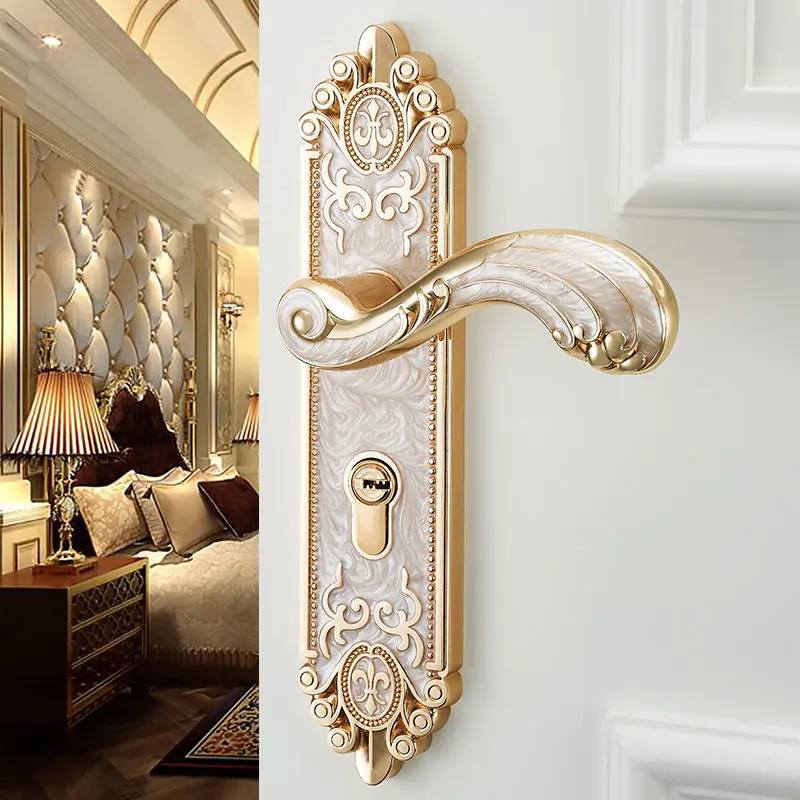 

European style Mute Room Door Lock Handle Fashion Interior Door Knobs Lock Luxurious Anti-theft Gate Lock Furniture Hardware
