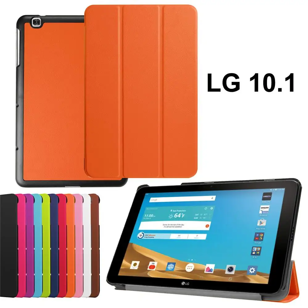 Orange Чехол-книжка с подставкой для LG G PAD X 10,1 V930, противоударный смарт-чехол с магнитной подставкой, складной кожаный деловой чехол+ стекло+ стилус - Цвет: Orange