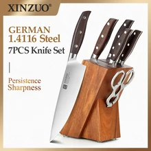 XINZUO 7 Uds Juego de Cuchillos de Cocina forjado alemán 1,4116 Acero inoxidable cocina afilada Chef Santoku cuchillo de pelar juegos de herramientas para el hogar