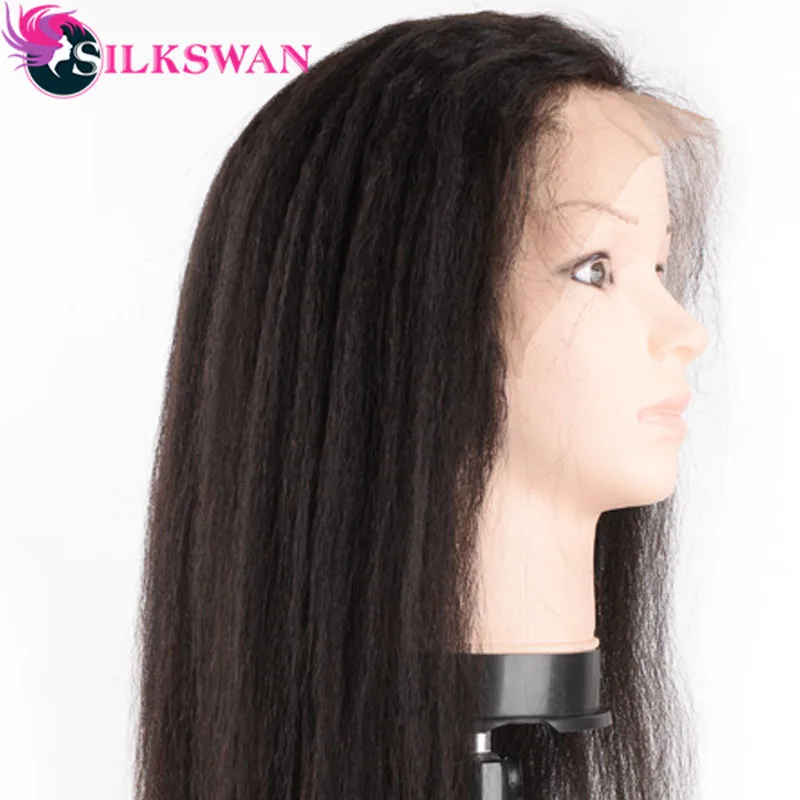 Silkswan Волосы Кудрявые прямые 13*4 швейцарские парики на кружеве 130 Плотность часть предварительно сорванные 8-28 дюймов бразильские человеческие волосы remy