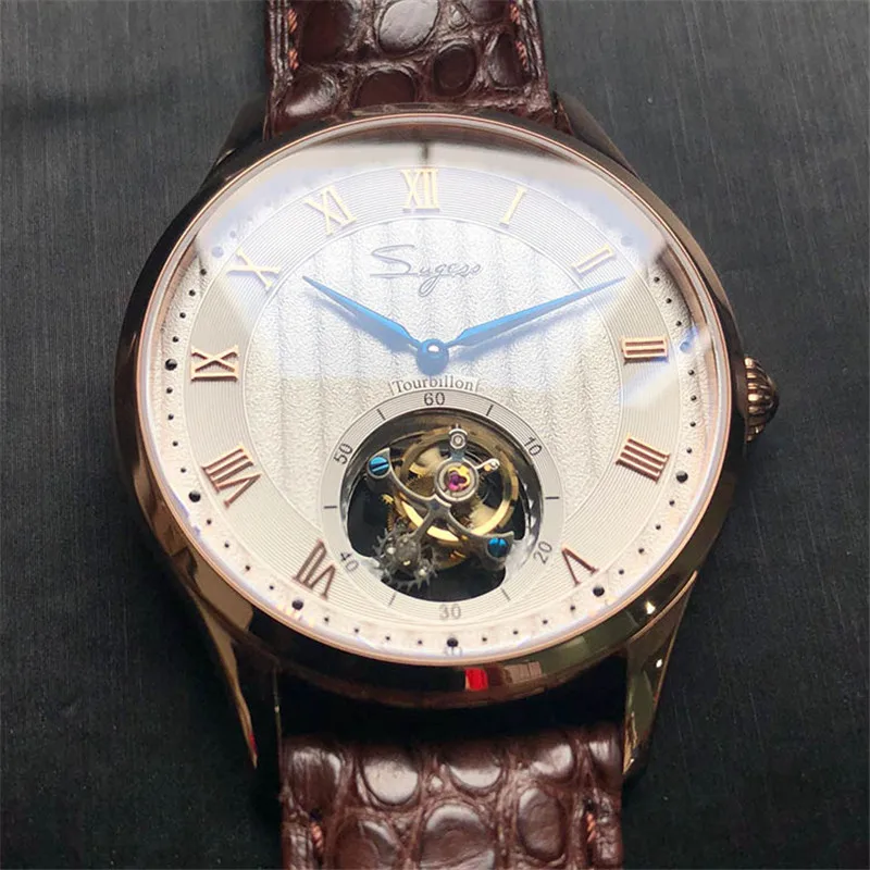 Супер Роскошные Мужские Оригинальные ST8002 Tourbillon Move Мужские t часы из крокодиловой кожи мужские механические часы сапфировое стекло