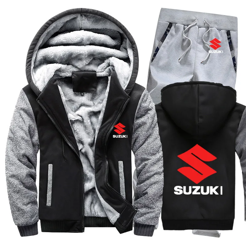 Толстовки мужские автомобиль Suzuki Логотип мужские s толстовки костюм зимний толстый теплый флис хлопок спортивный костюм на молнии мужские s куртка+ брюки комплекты из 2 предметов - Цвет: 808