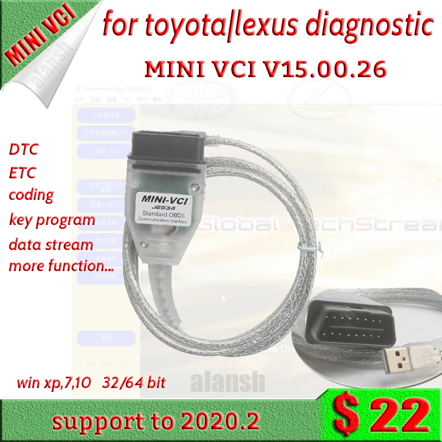 2020 последняя V15 мини-vci для TOYOTA Lexus Techstream MINI-VCI FT232 GTS ОТК J2534 OBD2 диагностический