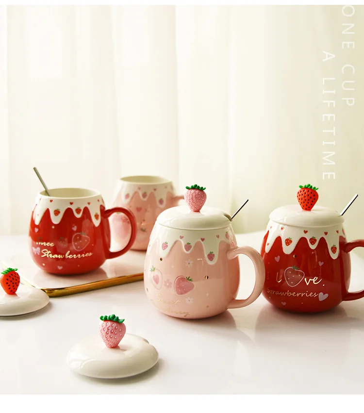 Kawaii Strawberry Ceramic Mug Set Japanese And Korean Style, High Value  Breakfast And Office Miniature Cups And Saucers Cup From Xiaodanta, $28.35