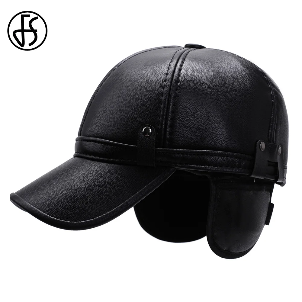 FS зима PU для мужчин кепки открытый уличная Бархат уха клапаном бейсбол шляпа Мода Полный s черный хлопок Bone папа шляпа горрас-Хомбре