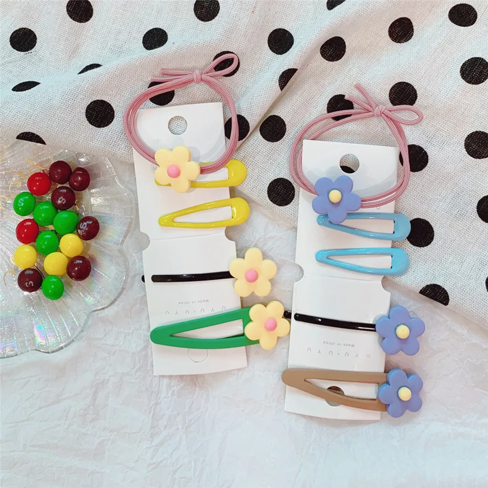 2/5/10 Pcs/Set Cute Cartoon Hair Clips avocado green flower hairpin hair ring set girl Barrettes Headband Kids Hair Accessories