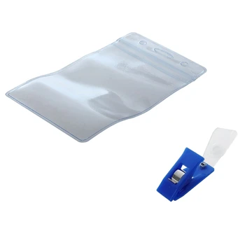 

50 Pcs Clear Plastic Vertical Name Tag Badge ID Card Holders & 40x Plastic ID Card Holder Name Badge Clips Fastener Blue