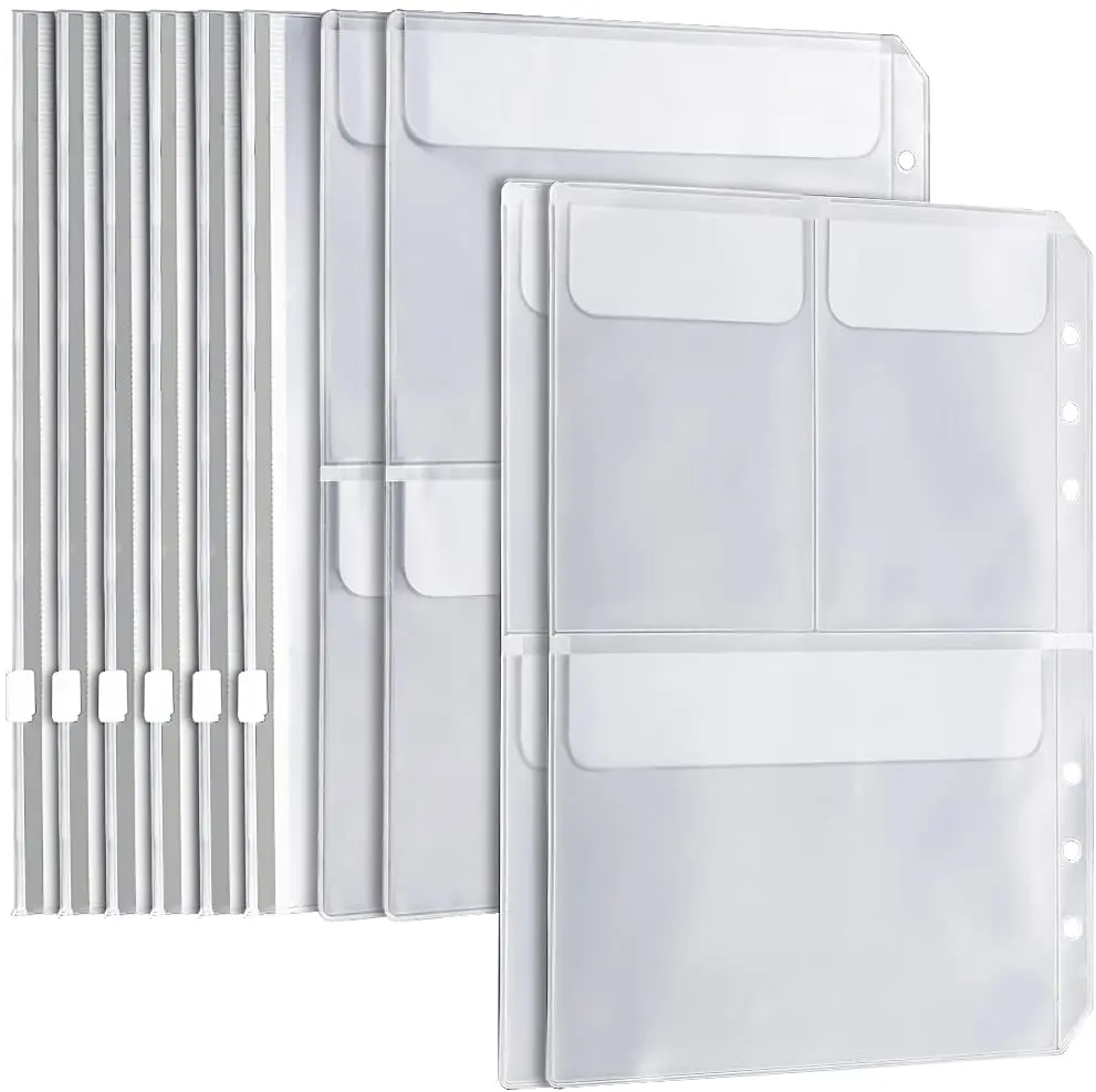 A5 6 Ring Binder Pockets(3 Types)- 6pcs Zip Lock Envelope and 2-Pocket Binder Bag and 3-Separate Pocket for Filofax Organizer