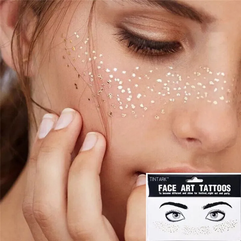 

2021 New Gold Face Temporary Tattoo Makeup Stickers Waterproof Blocked Freckles Eye Decal Wholesale