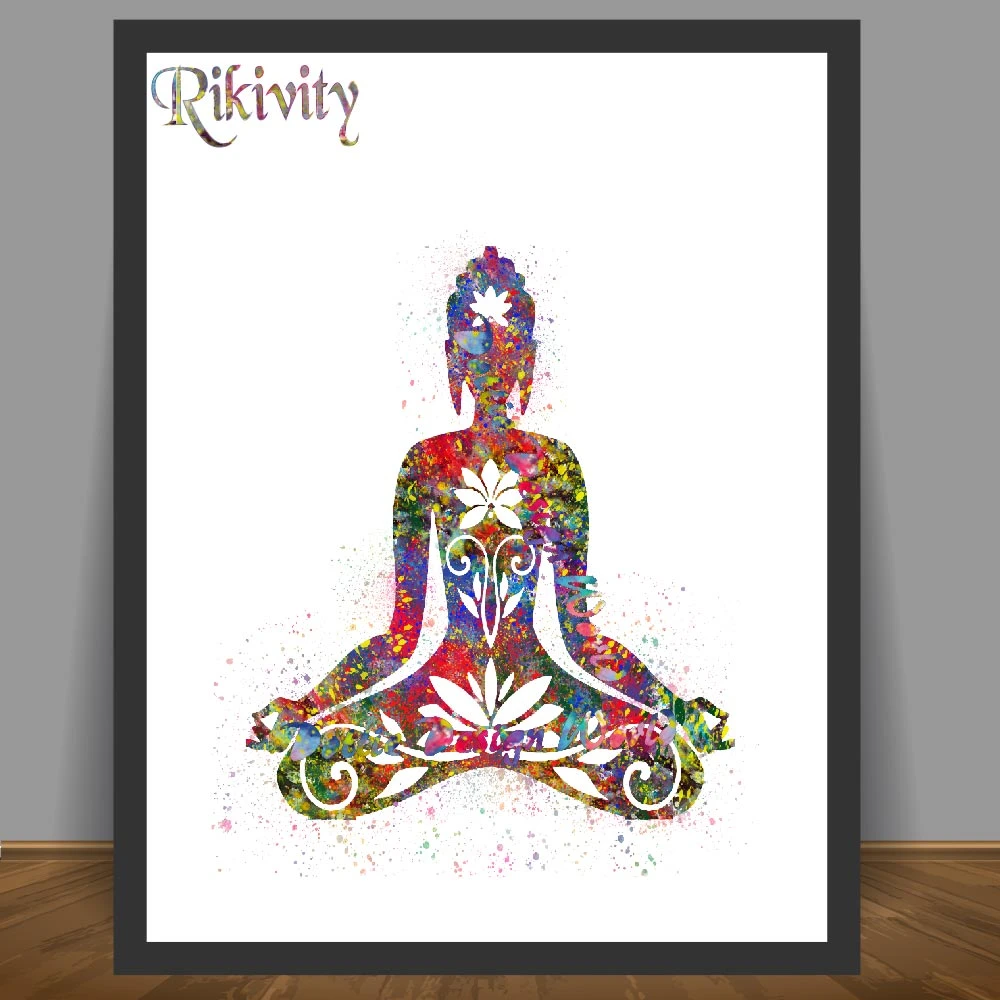 Rikivity Affiche De Yoga Floral De Bouddha Om Original Impression D Images Sur Toile Peinture Murale Moderne Decoration De Chambre A Coucher De Maison Et De Mariage Aliexpress