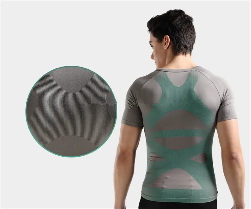 Компрессионная футболка для мужчин с v-образным вырезом корсет для талии Корректор осанки коррекция талии облегающая футболка