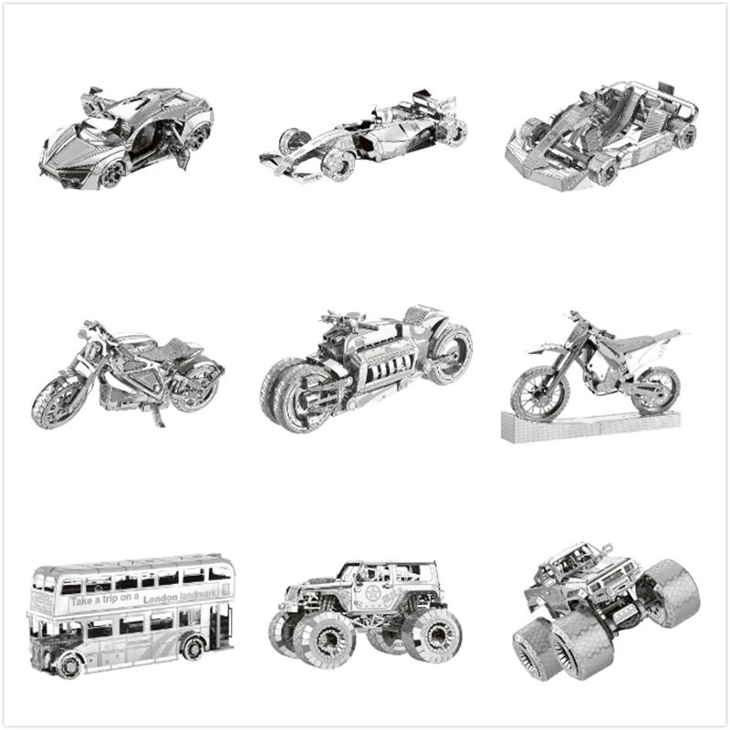 Transportation Sports Racing Car Bus 3D Metal Puzzle Vehicle Off Road Motorcycle Model Collection Toys Gift Adult Jigsaw Toys